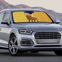 Buffalo Soldiers Christmas Auto Sun Shade with Yellow Cartoon Buffalo Santa Hat Design - Wonder Print Shop