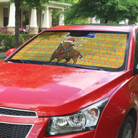 Buffalo Soldiers Christmas Auto Sun Shade with Yellow Cartoon Buffalo Santa Hat Design - Wonder Print Shop