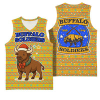 Buffalo Soldiers Christmas Basketball Jersey with Yellow Cartoon Buffalo Santa Hat Design - Wonder Print Shop