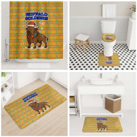 Buffalo Soldiers Christmas Bathroom Set with Yellow Cartoon Buffalo Santa Hat Design - Wonder Print Shop