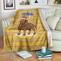 Buffalo Soldiers Christmas Blanket with Yellow Cartoon Buffalo Santa Hat Design - Wonder Print Shop