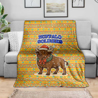 Buffalo Soldiers Christmas Blanket with Yellow Cartoon Buffalo Santa Hat Design - Wonder Print Shop