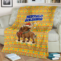 Buffalo Soldiers Christmas Blanket with Yellow Cartoon Buffalo Santa Hat Design - Wonder Print Shop