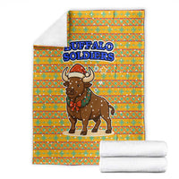 Buffalo Soldiers Christmas Blanket with Yellow Cartoon Buffalo Santa Hat Design - Wonder Print Shop
