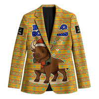 Buffalo Soldiers Christmas Blazer with Yellow Cartoon Buffalo Santa Hat Design - Wonder Print Shop