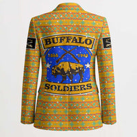 Buffalo Soldiers Christmas Blazer with Yellow Cartoon Buffalo Santa Hat Design - Wonder Print Shop