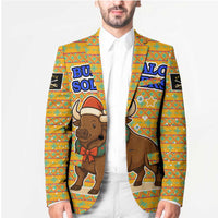 Buffalo Soldiers Christmas Blazer with Yellow Cartoon Buffalo Santa Hat Design - Wonder Print Shop