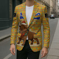 Buffalo Soldiers Christmas Blazer with Yellow Cartoon Buffalo Santa Hat Design - Wonder Print Shop