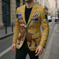 Buffalo Soldiers Christmas Blazer with Yellow Cartoon Buffalo Santa Hat Design - Wonder Print Shop