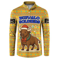 Buffalo Soldiers Christmas Button Sweatshirt with Yellow Cartoon Buffalo Santa Hat Design - Wonder Print Shop