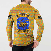 Buffalo Soldiers Christmas Button Sweatshirt with Yellow Cartoon Buffalo Santa Hat Design - Wonder Print Shop