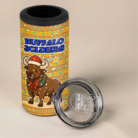 Buffalo Soldiers Christmas 4 in 1 Can Cooler Tumbler with Yellow Cartoon Buffalo Santa Hat Design - Wonder Print Shop