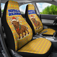 Buffalo Soldiers Christmas Car Seat Cover with Yellow Cartoon Buffalo Santa Hat Design - Wonder Print Shop