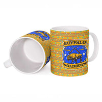 Buffalo Soldiers Christmas Ceramic Mug with Yellow Cartoon Buffalo Santa Hat Design - Wonder Print Shop