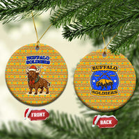 Buffalo Soldiers Christmas Ceramic Ornament with Yellow Cartoon Buffalo Santa Hat Design - Wonder Print Shop