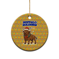 Buffalo Soldiers Christmas Ceramic Ornament with Yellow Cartoon Buffalo Santa Hat Design - Wonder Print Shop
