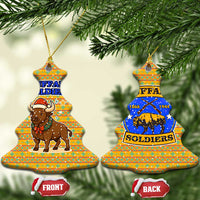 Buffalo Soldiers Christmas Ceramic Ornament with Yellow Cartoon Buffalo Santa Hat Design - Wonder Print Shop
