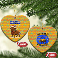 Buffalo Soldiers Christmas Ceramic Ornament with Yellow Cartoon Buffalo Santa Hat Design - Wonder Print Shop