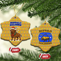Buffalo Soldiers Christmas Ceramic Ornament with Yellow Cartoon Buffalo Santa Hat Design - Wonder Print Shop