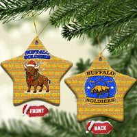 Buffalo Soldiers Christmas Ceramic Ornament with Yellow Cartoon Buffalo Santa Hat Design - Wonder Print Shop