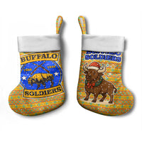 Buffalo Soldiers Christmas Stocking with Yellow Cartoon Buffalo Santa Hat Design - Wonder Print Shop