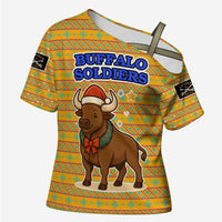 Buffalo Soldiers Christmas Cross Shoulder Shirt with Yellow Cartoon Buffalo Santa Hat Design - Wonder Print Shop