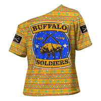 Buffalo Soldiers Christmas Cross Shoulder Shirt with Yellow Cartoon Buffalo Santa Hat Design - Wonder Print Shop