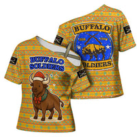 Buffalo Soldiers Christmas Cross Shoulder Shirt with Yellow Cartoon Buffalo Santa Hat Design - Wonder Print Shop