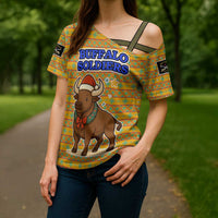 Buffalo Soldiers Christmas Cross Shoulder Shirt with Yellow Cartoon Buffalo Santa Hat Design - Wonder Print Shop