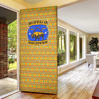 Buffalo Soldiers Christmas Door Cover with Yellow Cartoon Buffalo Santa Hat Design - Wonder Print Shop