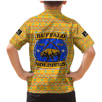 Buffalo Soldiers Christmas Family Matching Mermaid Dress and Hawaiian Shirt with Yellow Cartoon Buffalo Santa Hat Design - Wonder Print Shop