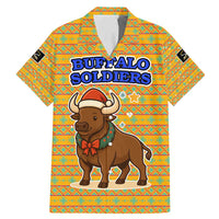 Buffalo Soldiers Christmas Family Matching Mermaid Dress and Hawaiian Shirt with Yellow Cartoon Buffalo Santa Hat Design - Wonder Print Shop