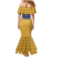 Buffalo Soldiers Christmas Family Matching Mermaid Dress and Hawaiian Shirt with Yellow Cartoon Buffalo Santa Hat Design - Wonder Print Shop
