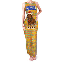 Buffalo Soldiers Christmas Family Matching Tank Maxi Dress and Hawaiian Shirt with Yellow Cartoon Buffalo Santa Hat Design - Wonder Print Shop