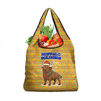 Buffalo Soldiers Christmas Grocery Bag with Yellow Cartoon Buffalo Santa Hat Design - Wonder Print Shop