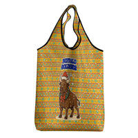 Buffalo Soldiers Christmas Grocery Bag with Yellow Cartoon Buffalo Santa Hat Design - Wonder Print Shop