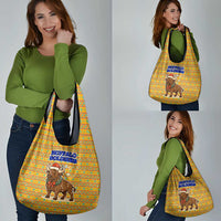 Buffalo Soldiers Christmas Grocery Bag with Yellow Cartoon Buffalo Santa Hat Design - Wonder Print Shop