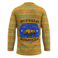 Buffalo Soldiers Christmas Hockey Jersey with Yellow Cartoon Buffalo Santa Hat Design - Wonder Print Shop