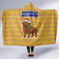 Buffalo Soldiers Christmas Hooded Blanket with Yellow Cartoon Buffalo Santa Hat Design - Wonder Print Shop