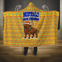Buffalo Soldiers Christmas Hooded Blanket with Yellow Cartoon Buffalo Santa Hat Design - Wonder Print Shop