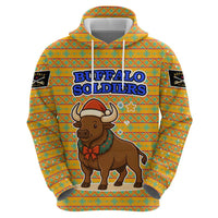 Buffalo Soldiers Christmas Hoodie with Yellow Cartoon Buffalo Santa Hat Design - Wonder Print Shop