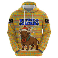 Buffalo Soldiers Christmas Hoodie with Yellow Cartoon Buffalo Santa Hat Design - Wonder Print Shop