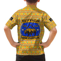 Buffalo Soldiers Christmas Kid Hawaiian Shirt with Yellow Cartoon Buffalo Santa Hat Design - Wonder Print Shop