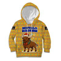 Buffalo Soldiers Christmas Kid Hoodie with Yellow Cartoon Buffalo Santa Hat Design - Wonder Print Shop