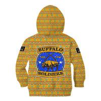Buffalo Soldiers Christmas Kid Hoodie with Yellow Cartoon Buffalo Santa Hat Design - Wonder Print Shop