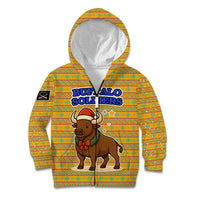 Buffalo Soldiers Christmas Kid Hoodie with Yellow Cartoon Buffalo Santa Hat Design - Wonder Print Shop