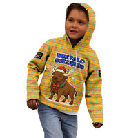 Buffalo Soldiers Christmas Kid Hoodie with Yellow Cartoon Buffalo Santa Hat Design - Wonder Print Shop