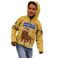 Buffalo Soldiers Christmas Kid Hoodie with Yellow Cartoon Buffalo Santa Hat Design - Wonder Print Shop