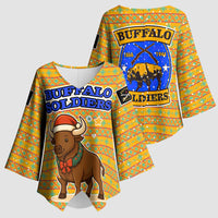 Buffalo Soldiers Christmas Kimono Sleeve Blouse with Yellow Cartoon Buffalo Santa Hat Design - Wonder Print Shop