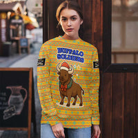 Buffalo Soldiers Christmas Ugly Christmas Sweater with Yellow Cartoon Buffalo Santa Hat Design - Wonder Print Shop